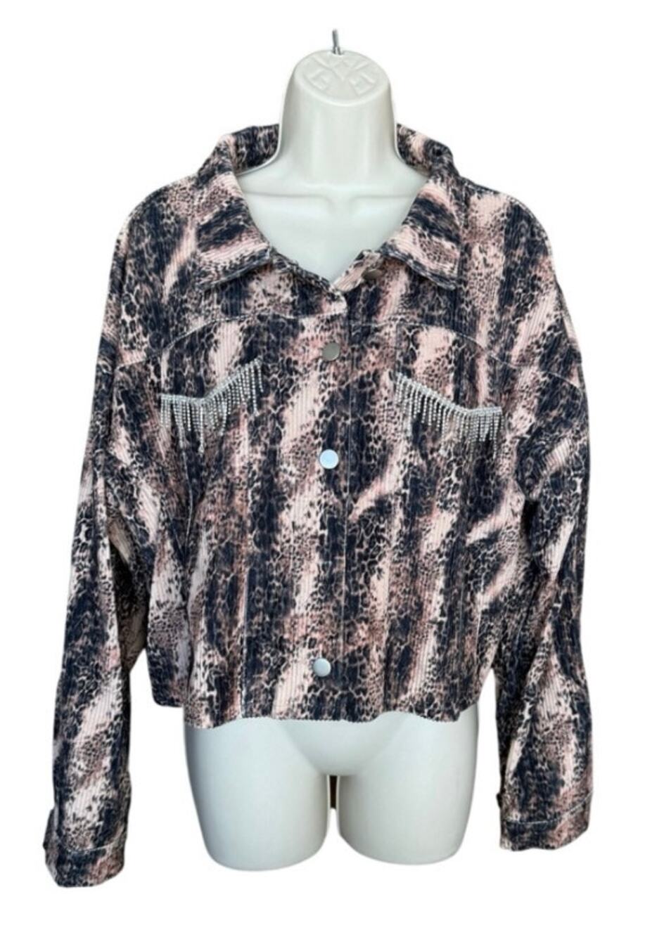 Savannah Jane Camo Camouflage Fringe Corduroy Jacket M NWT